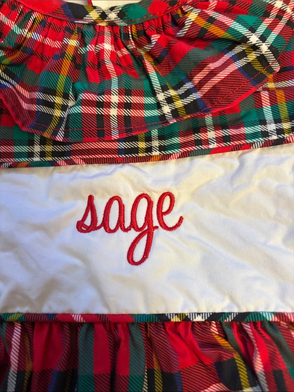 Girls' Red Plaid Holiday Dress with White Smocked Panel